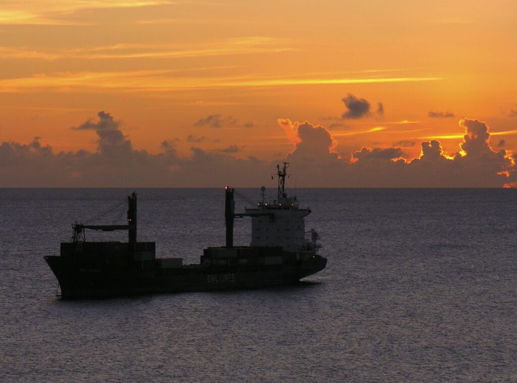 Caribbean - Barbados - Caribbean Sunset with Cargo Ship