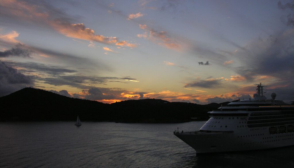 Caribbean - US Virgin Islands - St. Thomas - Caribbean Sunset with Cruise Ship