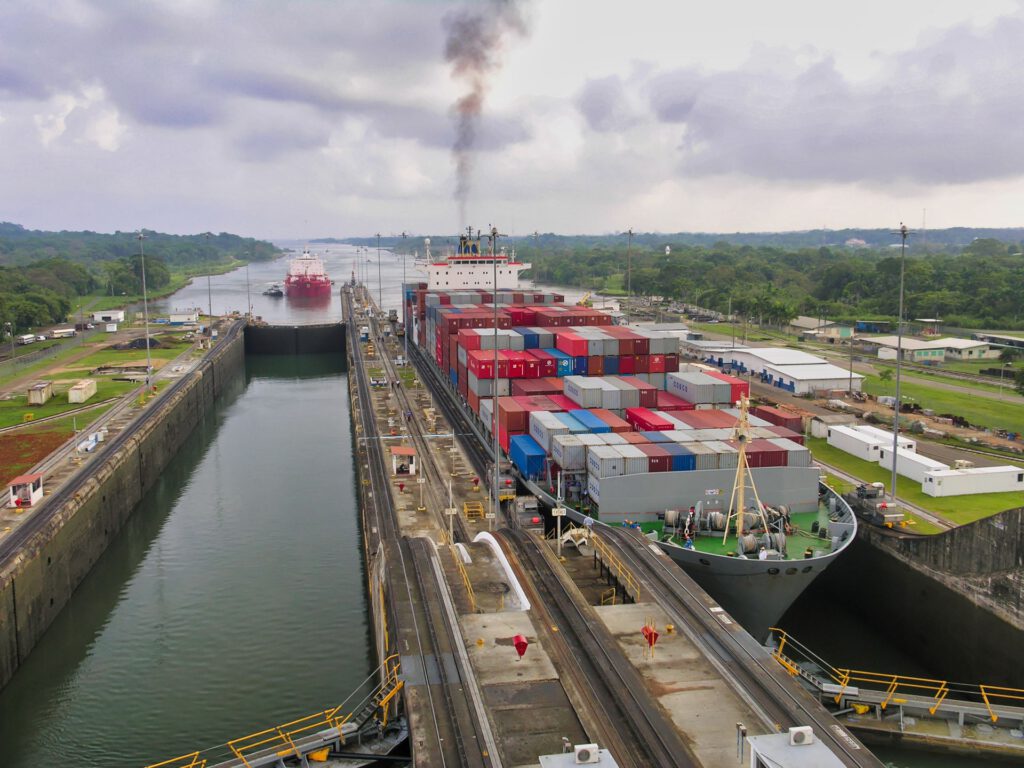 Central America - Panama - Panama Canal - Container Ship in the Gatun Lock