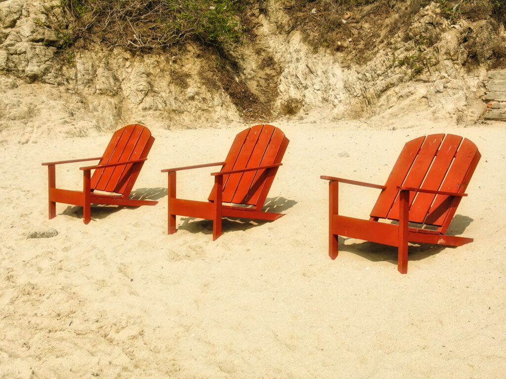Mexico - Huatulco - Playa Santa Cruz - Three Red Chairs on the Beach