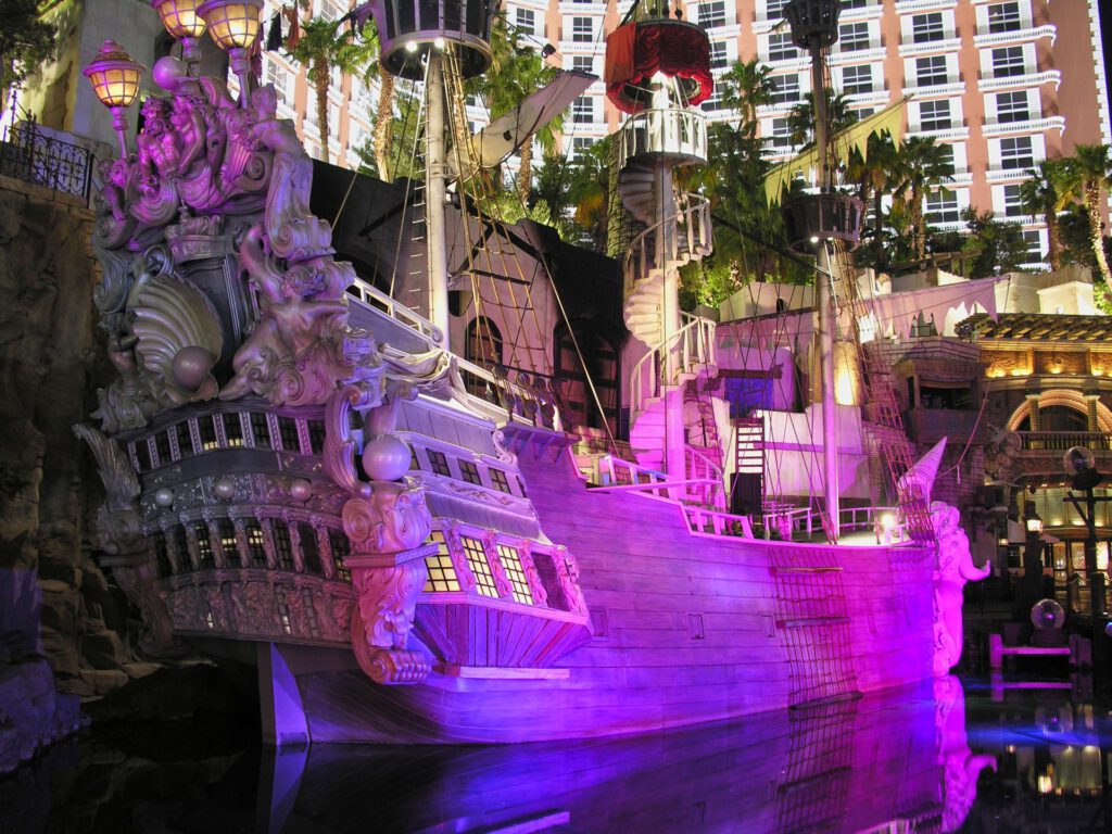 USA - Nevada - Las Vegas - Hotel Treasure Island with Pirate Ship at Night