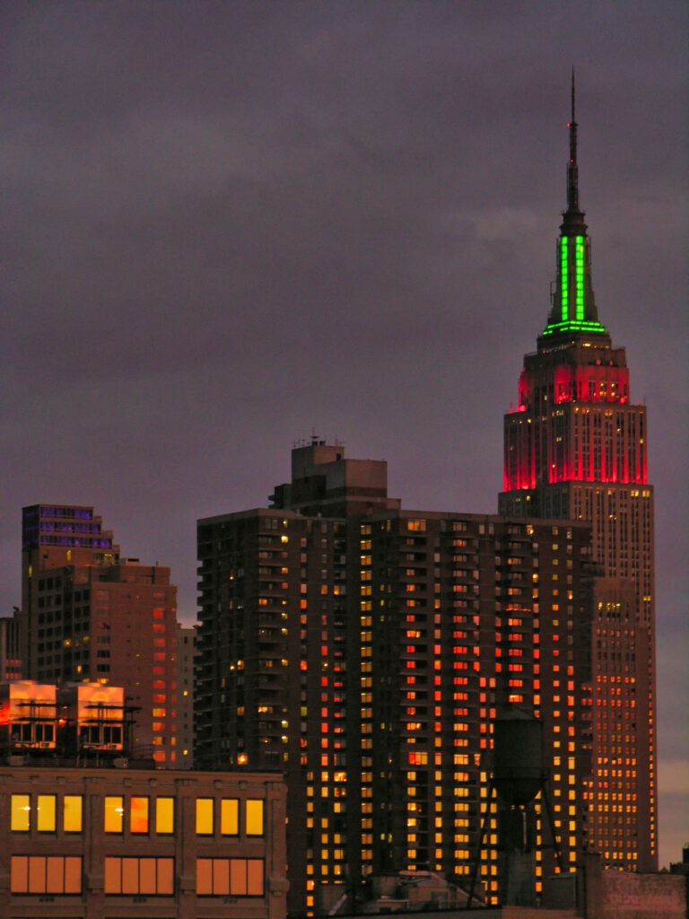 USA - New York - Manhattan - Illuminated Empire State Building at Sunset